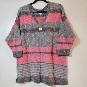 Sonoma Women's Striped V-Neck Slub Sweater